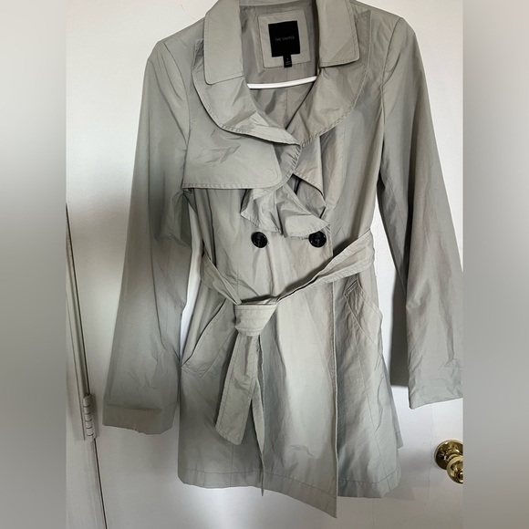 Women's Gray Ruffle midi trench Coat - Picture 1 of 5